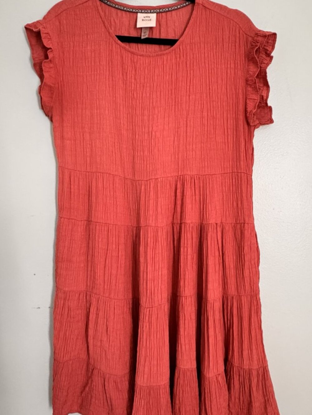 Knox Rose Coral Pink Tiered Mini Dress Flutter Sleeve Boho Size XS - JK0543